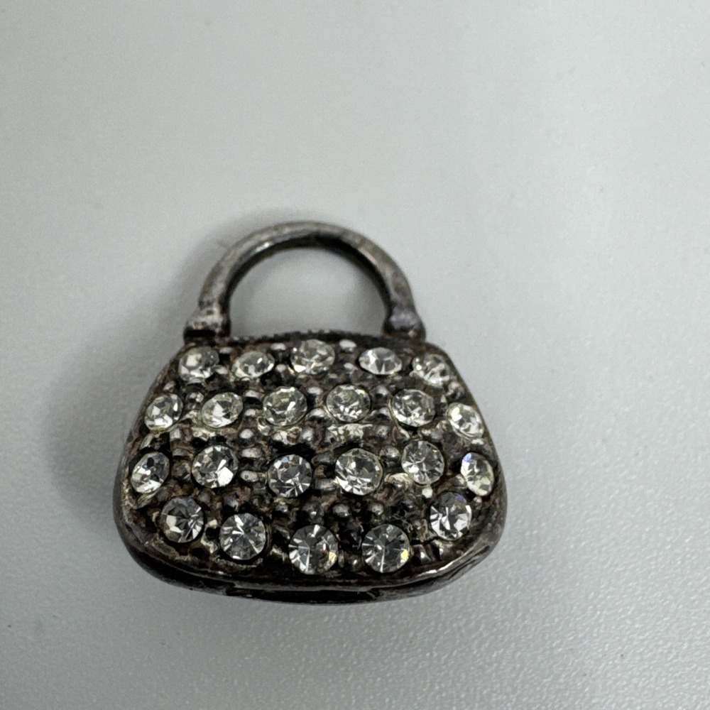 925 Sterling Silver Charm Pendant CZ Covered Handbag Purse Shopping Fashion